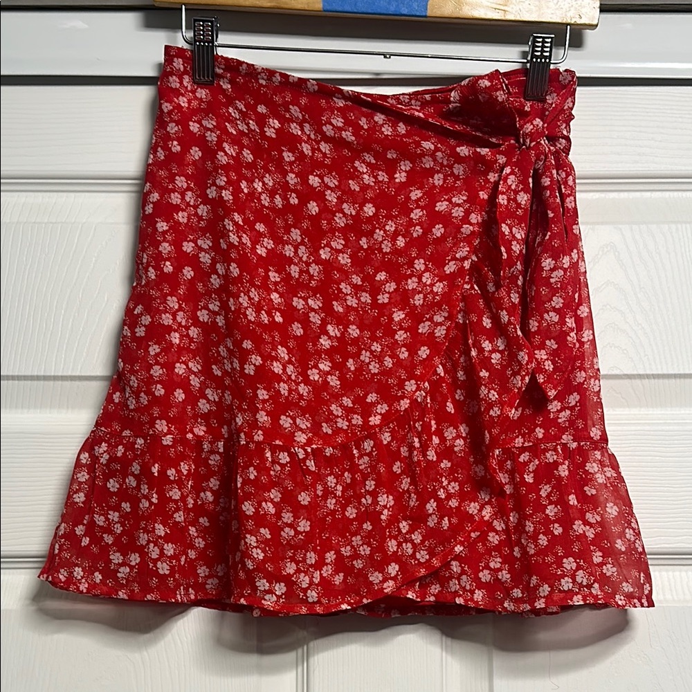 Abercrombie & Fitch Floral Red Wrap Skirt